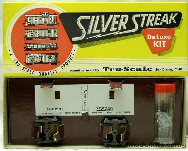 Silver Streak 1/87 Grey Boom Car Crane Tender (Work Train) - HO Craftsman Kit with Metal Sprung Trucks, S805-295 plastic model kit